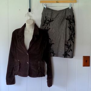 Brown velvet and wool skirt suit